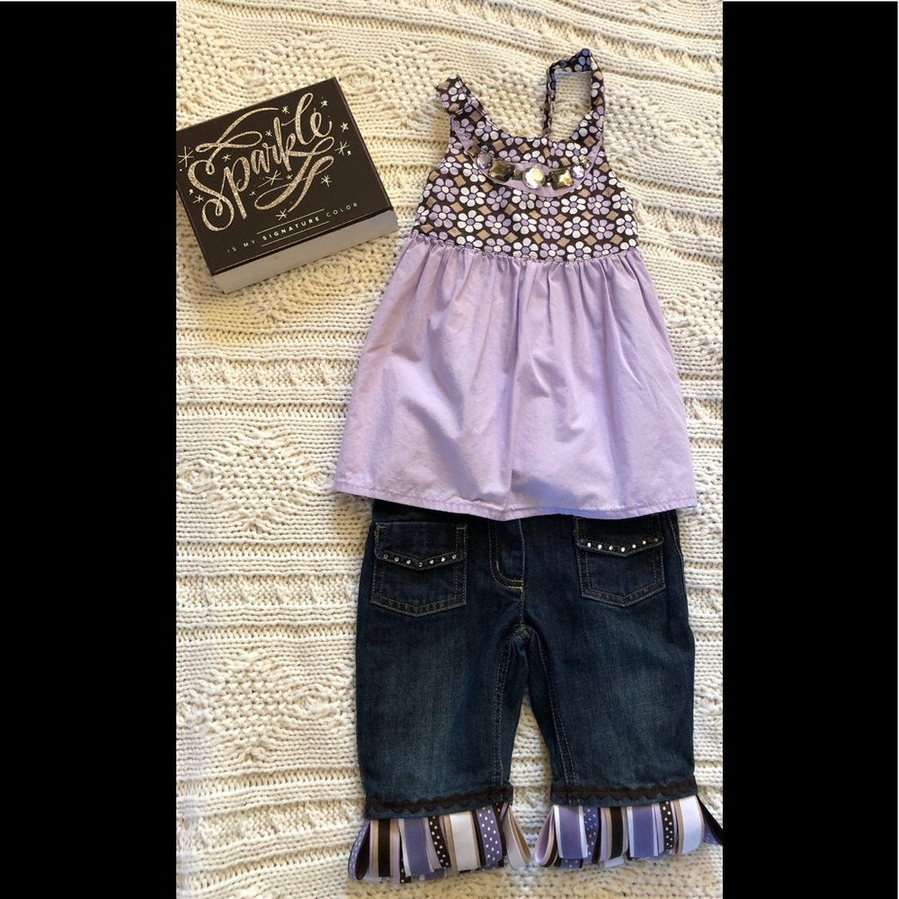 EUC-custom boutique ribbon jeans w/matching tanks